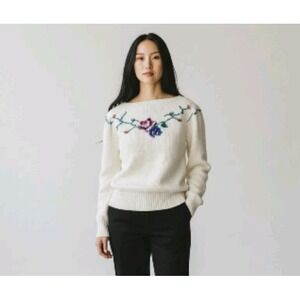NOS Vintage Skiva Fits Womens‎ Medium Sweater Floral Pullover Taiwan 80s Cottage